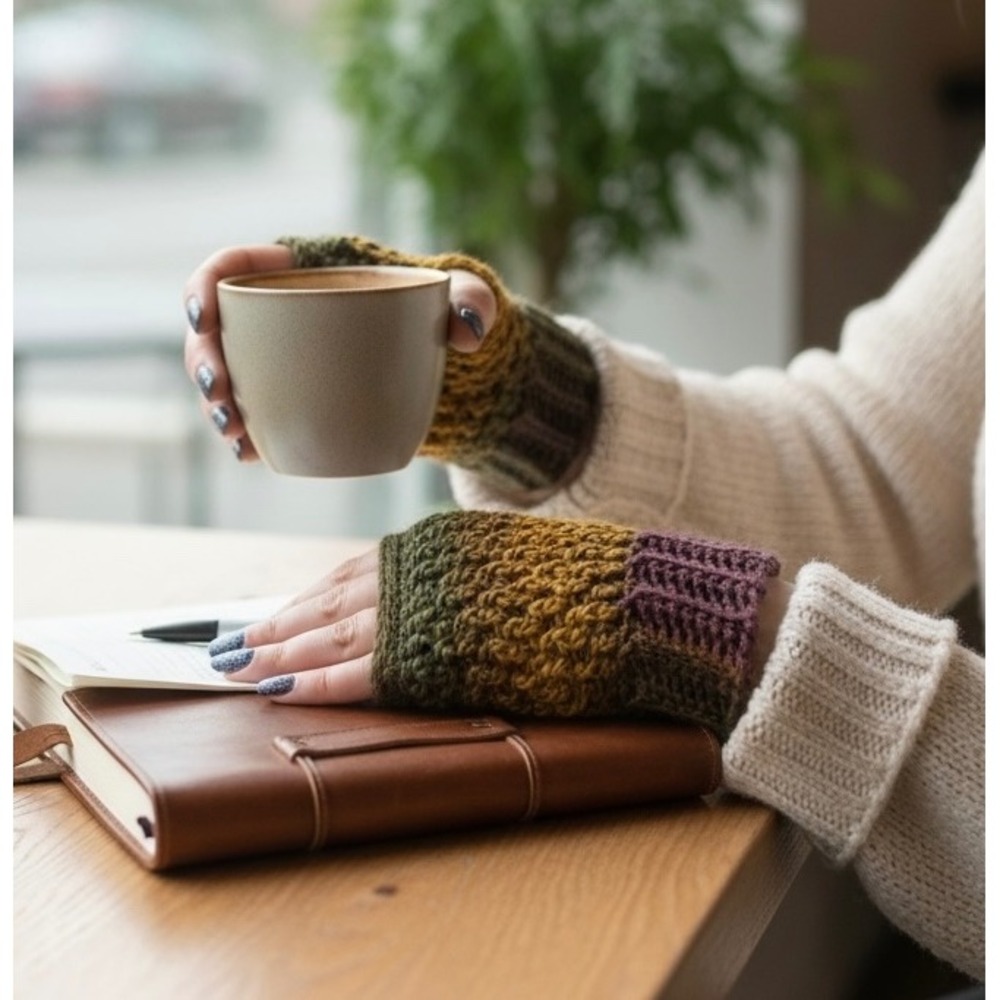 Handmade Multicolor Crochet Fingerless Gloves Women One Size Earthy Warmers